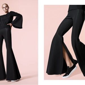 Carbon38 Black High Waisted Mercer Pant Super Wide Leg Flare Split Hem